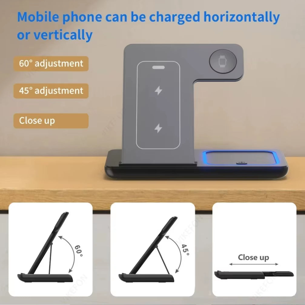 Foldable 3 in 1 Wireless Charging Station for Iphone 17 16 15 14 13 12 Pro Max Iwatch 11 Airpods Pro 4/3 Fast Charger Stand Dock
