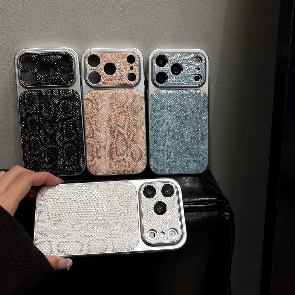 Apple iPhone 17 Pro Max Luxury Shockproof Case with Solid Color Snake Pattern