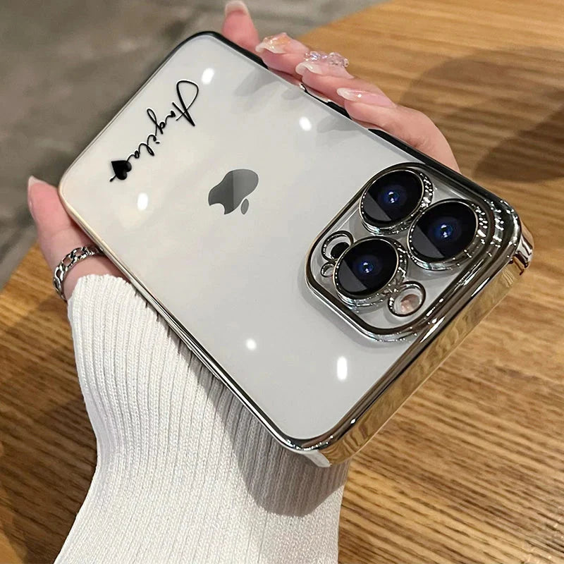 15 16 Pro Max Personalised Customized Name Case for Iphone 16 15 14 13 12 11 Pro Max Plating Transparent Clear Cover 16 Pro Max