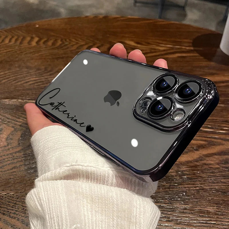 15 16 Pro Max Personalised Customized Name Case for Iphone 16 15 14 13 12 11 Pro Max Plating Transparent Clear Cover 16 Pro Max